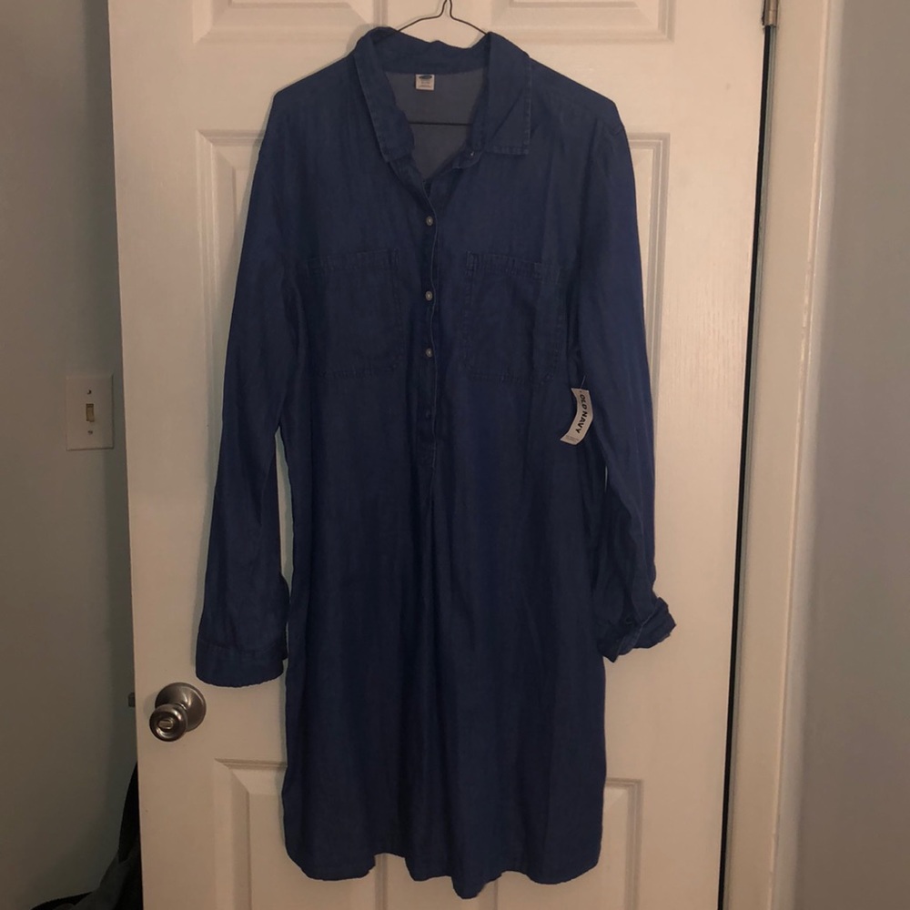 Denim dress.